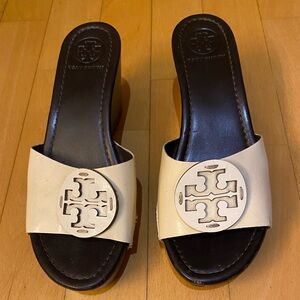 Tory Burch Cream and Black Mules